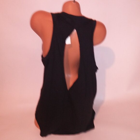 Victoria Secret PINK Tank Top Black Multi Logo Solid Open Cutout Back Sleeveless - Picture 6 of 16